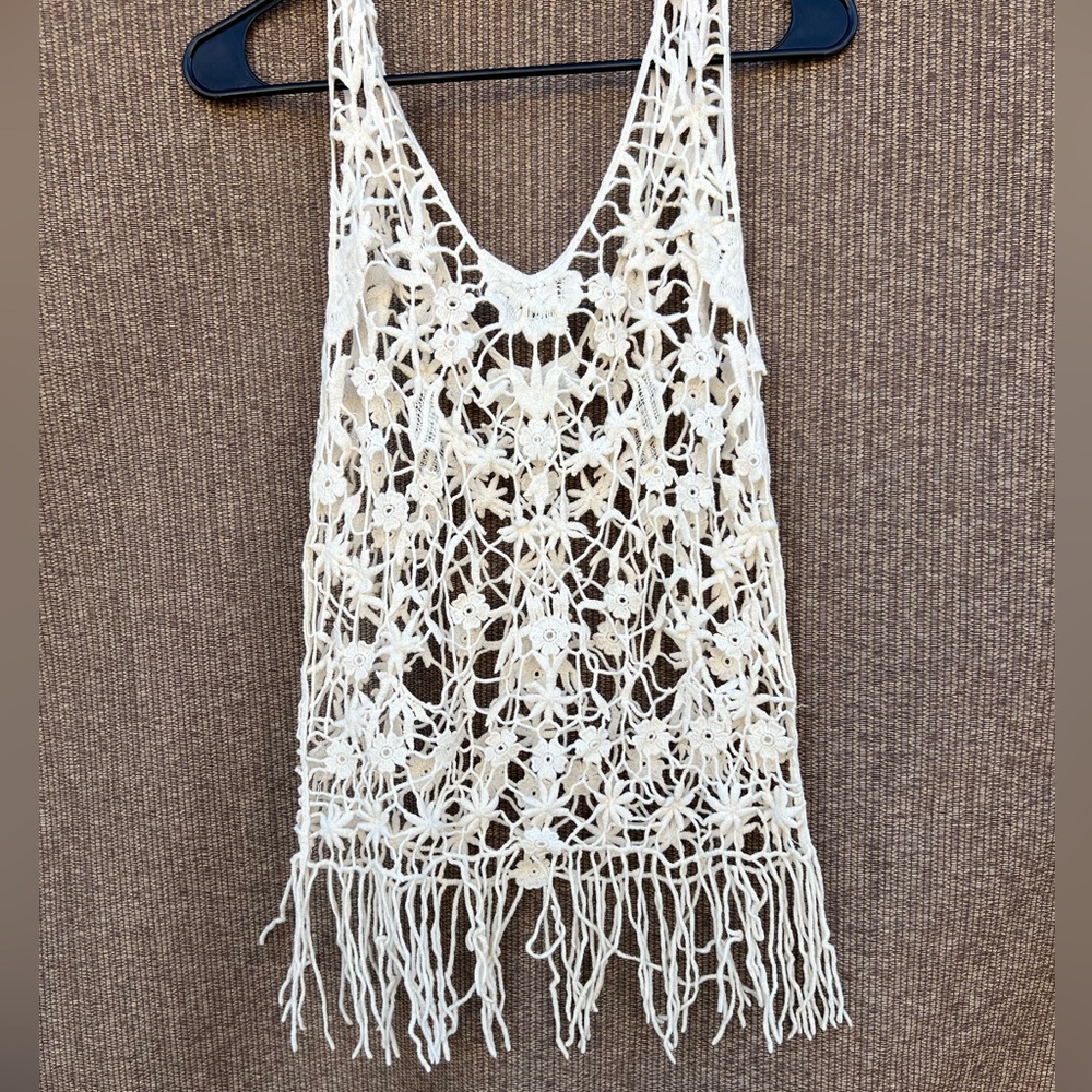 Free People Intimately Floral Crochet Lace Fringe Mini Dress /coverup Sz S